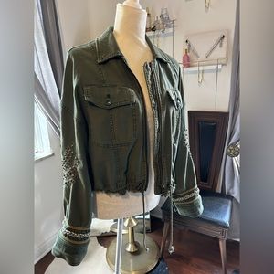 Free people forest green embellished bomber jacket
